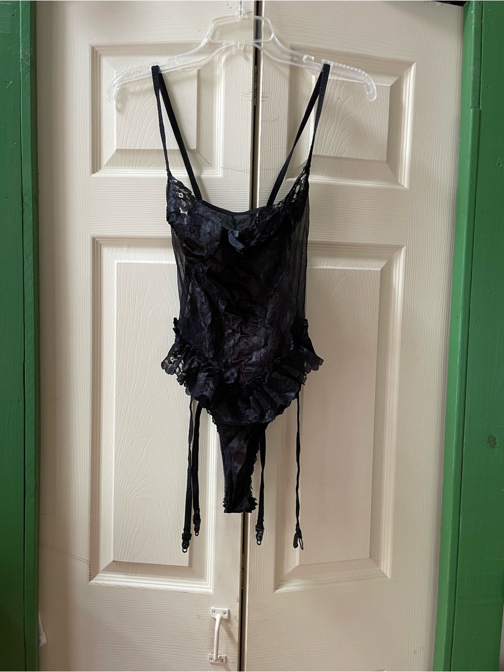 Black Lace & Mesh Bodysuit/Corset with  Straps